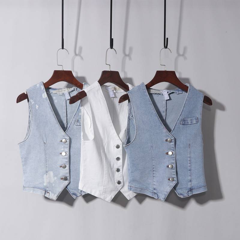 Cowboy vest female summer design sense American retro external wearing versatile sleeveless shoulder vest vest herse V -neck top
