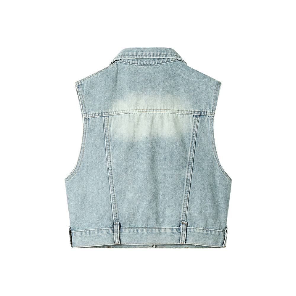 Civicra retro temperament Gongdue denim vest female summer small short outer sleeve denim shirt