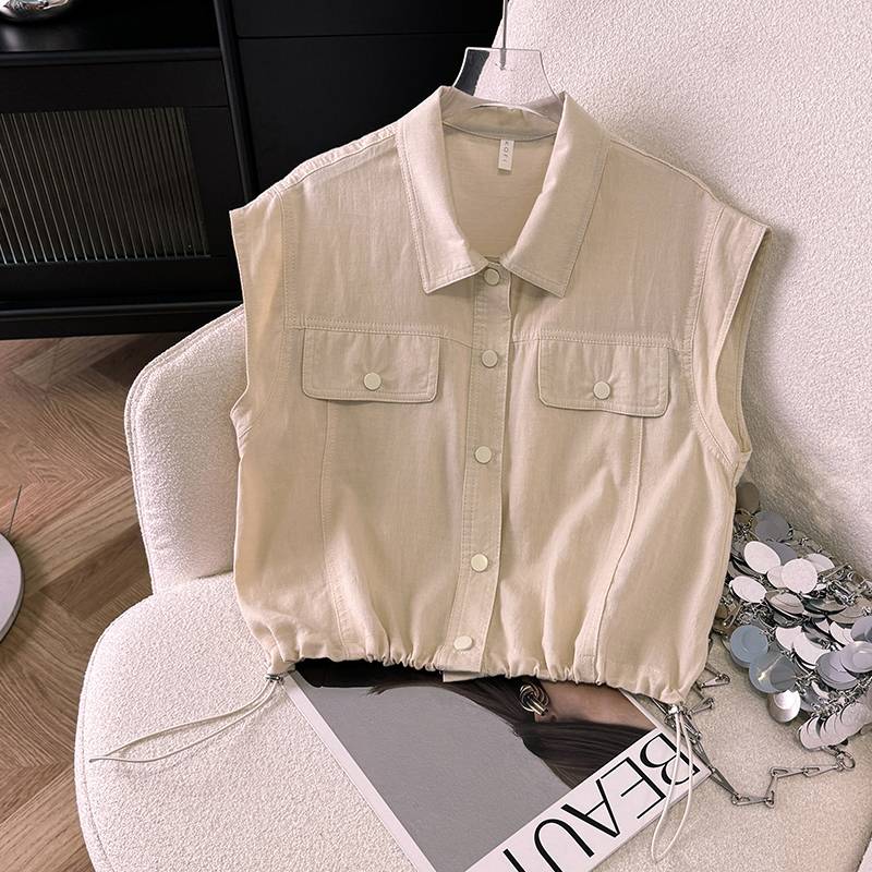 European cargo POLO single -breasted sleeveless vest shirt female summer short high -end sensor jacket jacket jacket