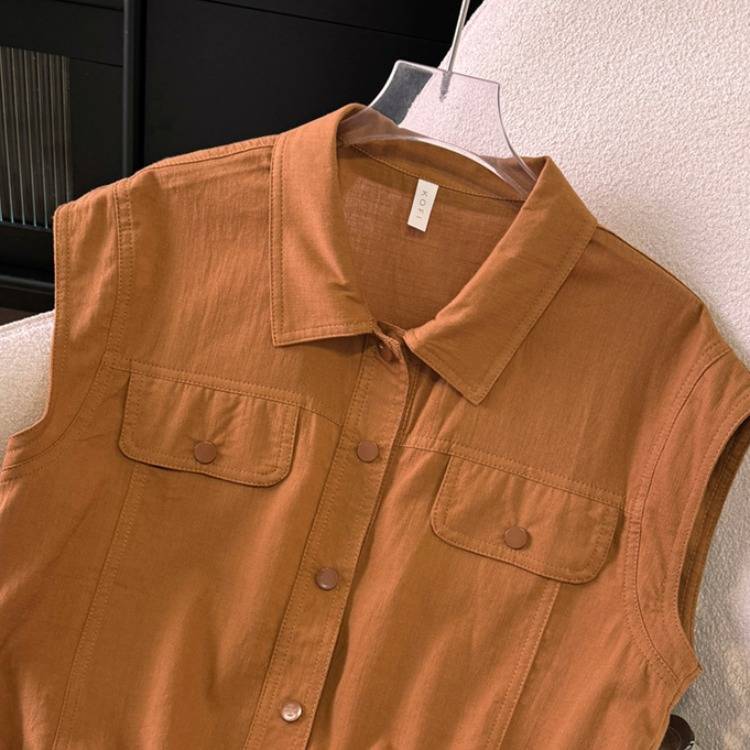 European cargo POLO single -breasted sleeveless vest shirt female summer short high -end sensor jacket jacket jacket