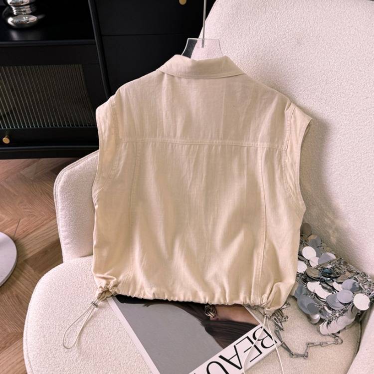 European cargo POLO single -breasted sleeveless vest shirt female summer short high -end sensor jacket jacket jacket