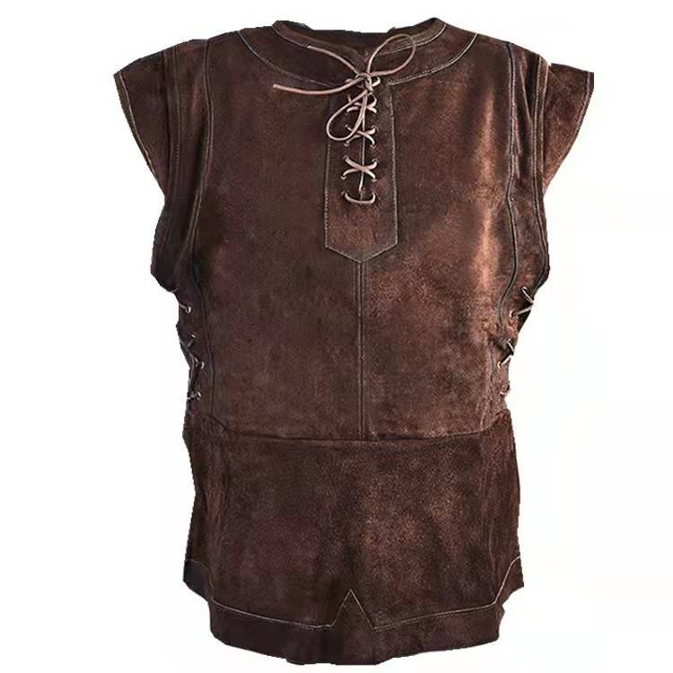 The vest vest vest men in the medieval Viking period, Nordic retro imitation leather shoulder pirate pirate hunting drama performance