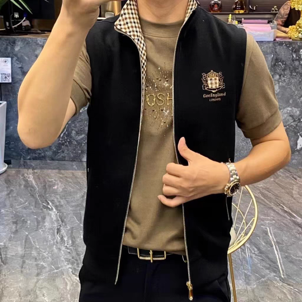 European goods summer new fashion embroidery slimming vest vest vest men's sleeveless shoulder cardigan zipper coat