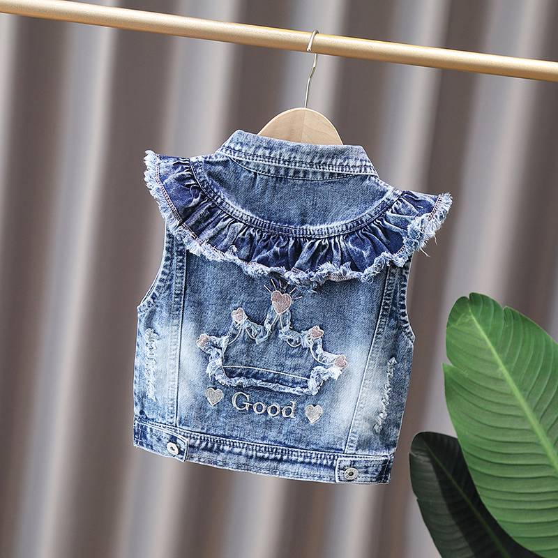 Girls' denim vest spring and autumn 2024 new foreign qi net red horse clip children's vest baby fashion autumn coat