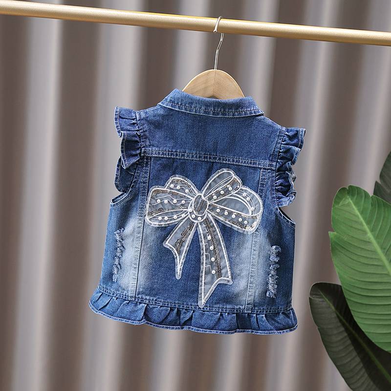 Girls' denim vest spring and autumn 2024 new foreign qi net red horse clip children's vest baby fashion autumn coat