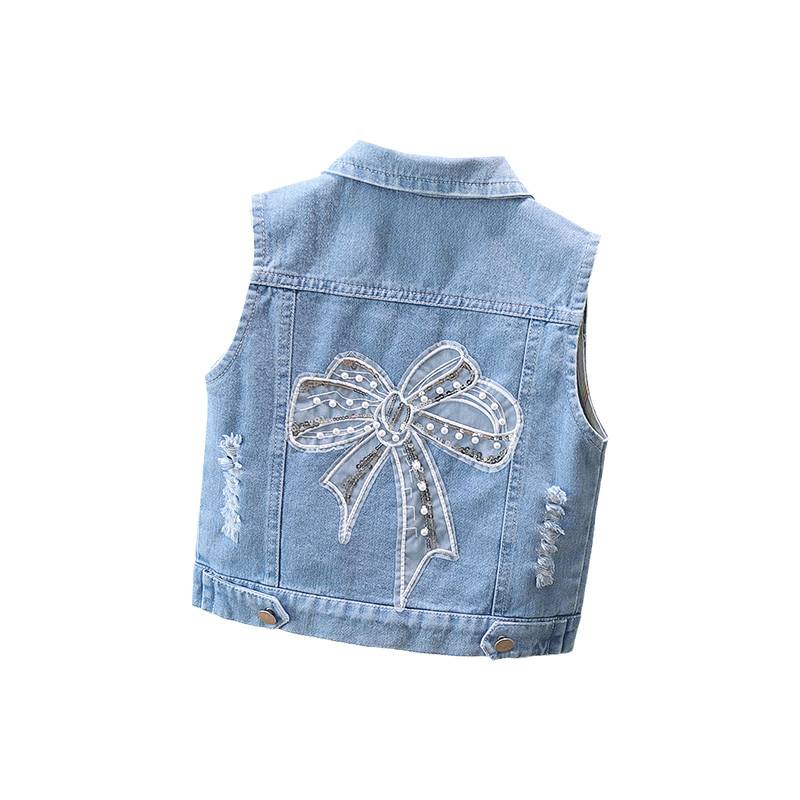 Girls' denim vest spring and autumn 2024 new foreign qi net red horse clip children's vest baby fashion autumn coat