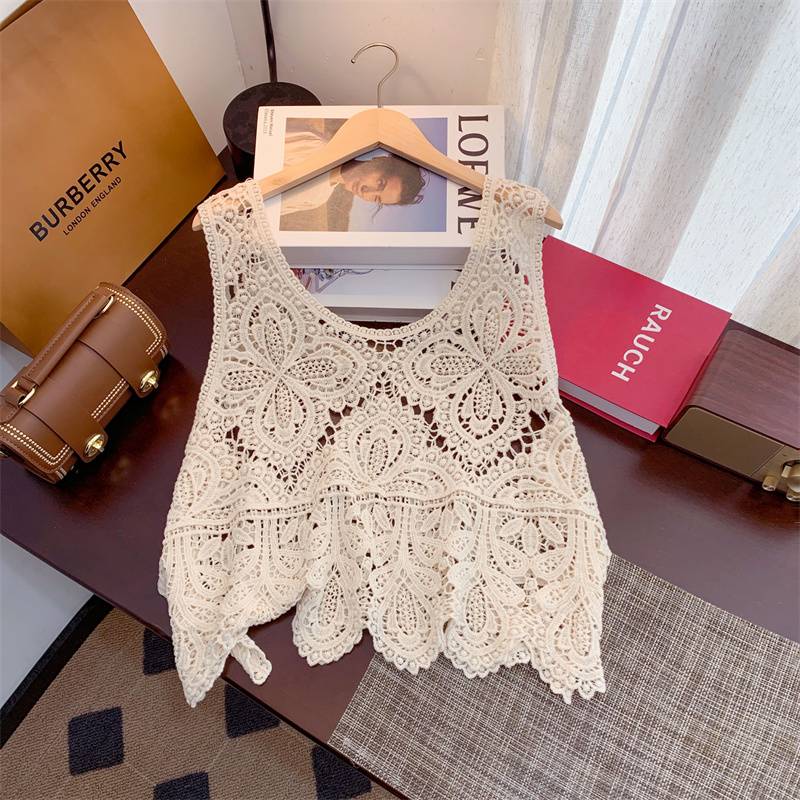 Embroidered hollow hook flower needle knit vest vest female summer new loose and thin outer jersey sleeveless top