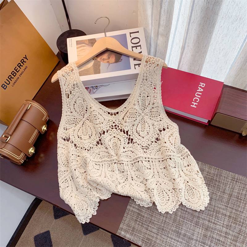 Embroidered hollow hook flower needle knit vest vest female summer new loose and thin outer jersey sleeveless top