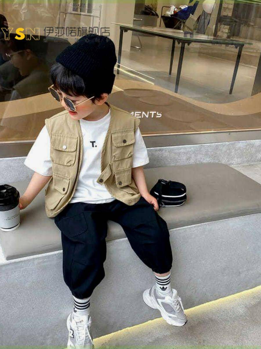Children's clothing boys 2024 new children's outdoor vest workers tide jackets loose, shoulder spring and summer, spring and summer jacket