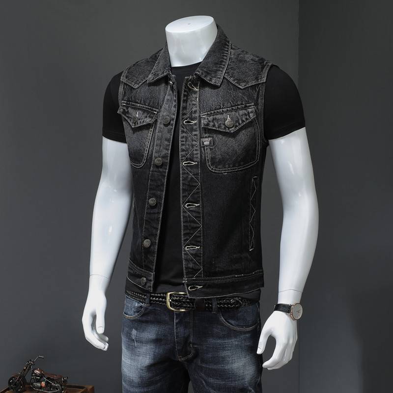 Spring European Station locomotive denim vest men's sleeveless denim jacket fashion trend male horse gown slim fit
