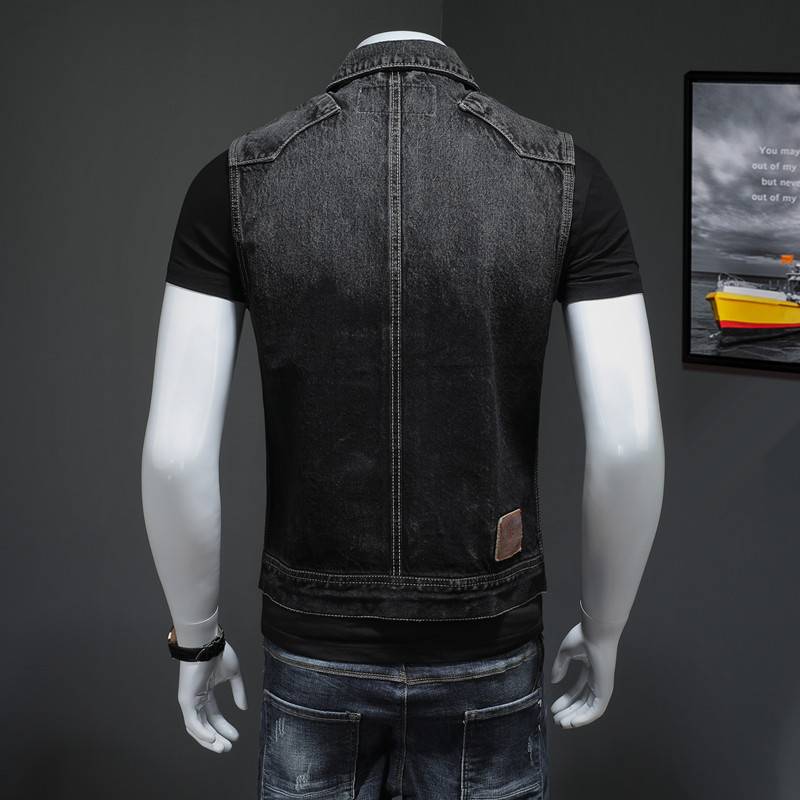 Spring European Station locomotive denim vest men's sleeveless denim jacket fashion trend male horse gown slim fit