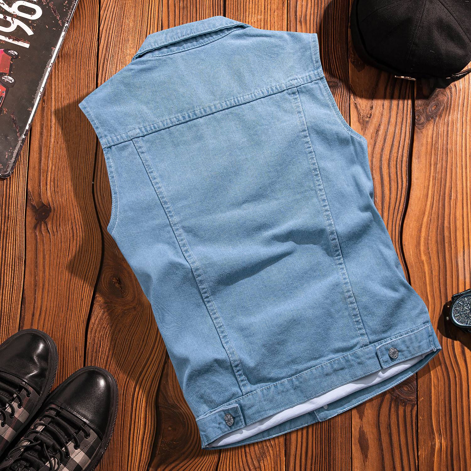 Cowboy vest men's retro INS Korean versatile sleeveless vest spring autumn trendy handsome aura couples shoulder jacket
