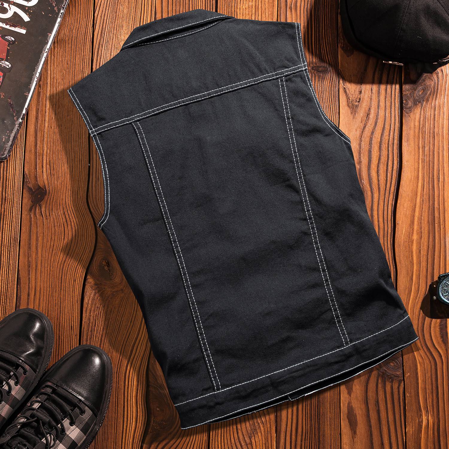 Cowboy vest men's retro INS Korean versatile sleeveless vest spring autumn trendy handsome aura couples shoulder jacket
