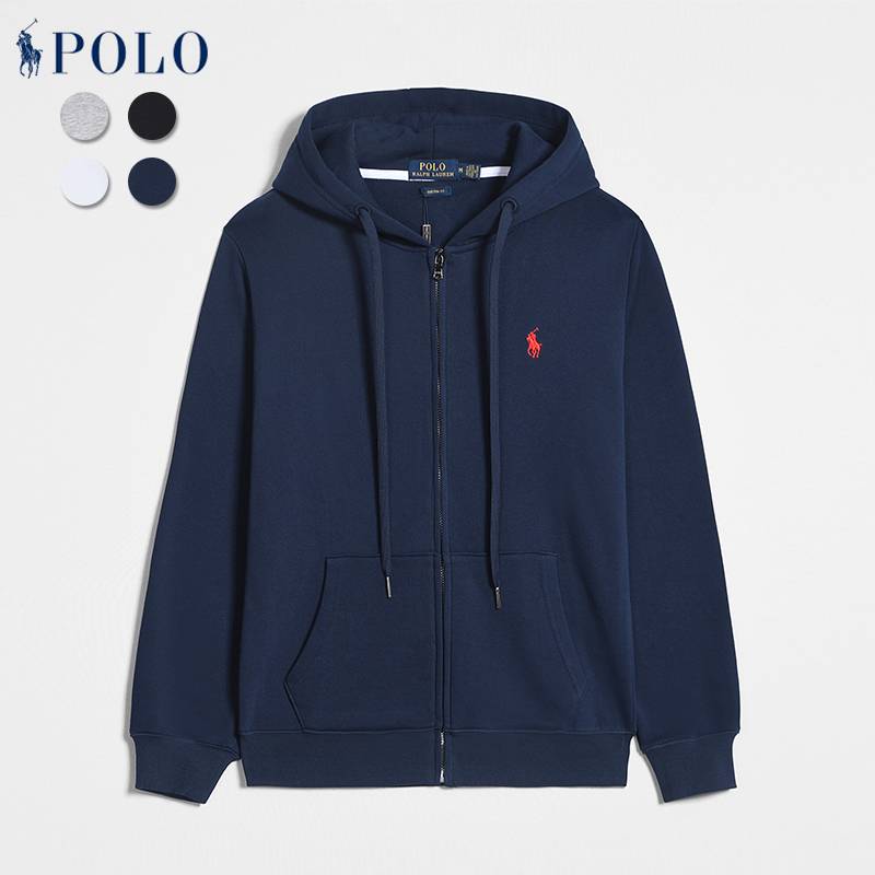 Autumn POLO Paul sweater men's thin casual cotton pure color embroidery RL chick hooded cardigan sweater