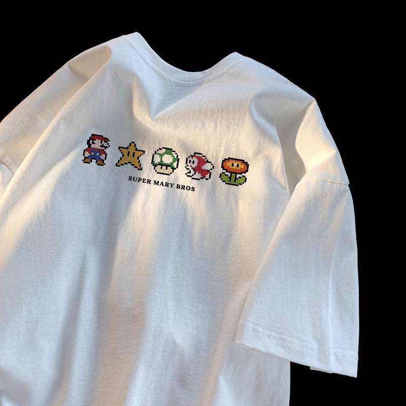 Niche wild Mario T -shirt short -sleeved men's summer 260g cotton half -sleeved inspuled top