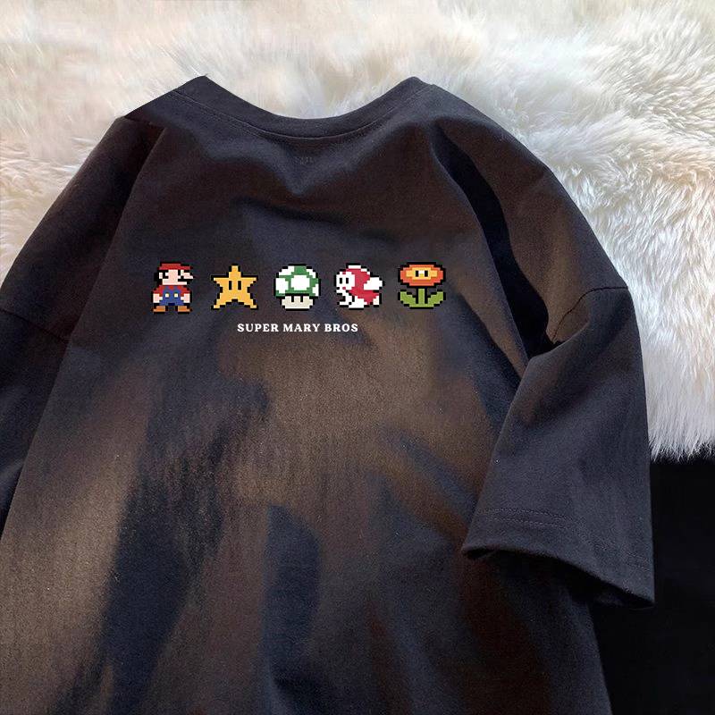 Niche wild Mario T -shirt short -sleeved men's summer 260g cotton half -sleeved inspuled top