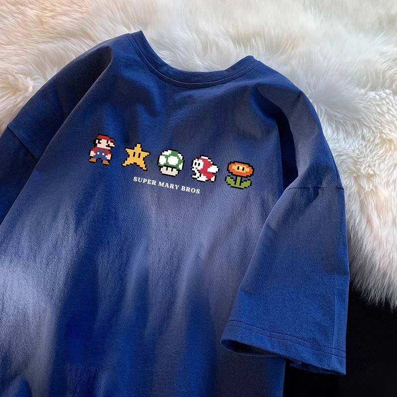 Niche wild Mario T -shirt short -sleeved men's summer 260g cotton half -sleeved inspuled top