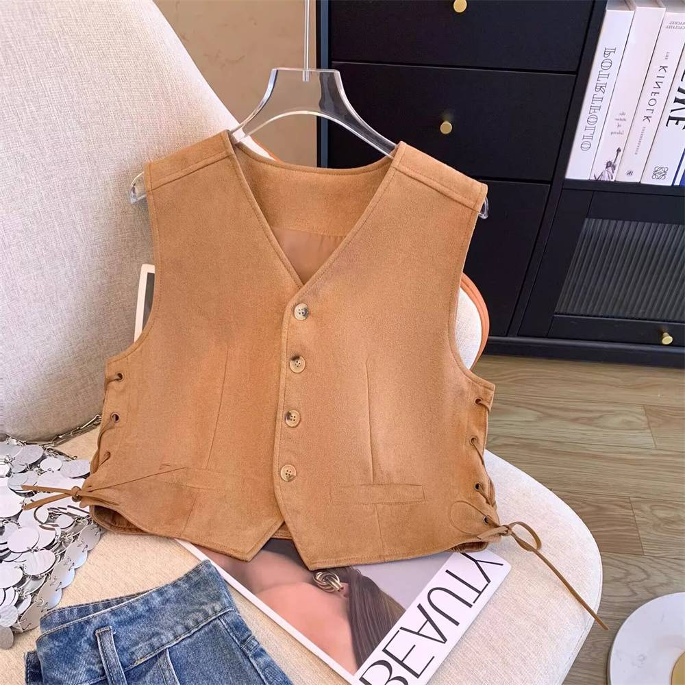 Marad wearing suede band sleeveless vest jacket women summer foreign style high -level sense stack wearing vest tops