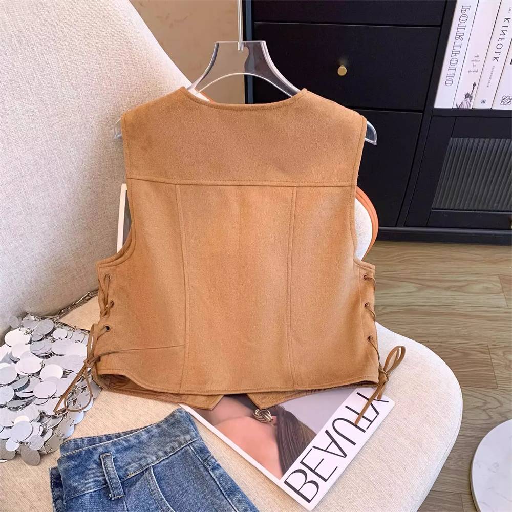 Marad wearing suede band sleeveless vest jacket women summer foreign style high -level sense stack wearing vest tops