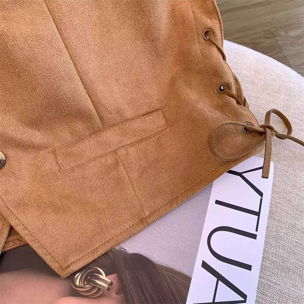 Marad wearing suede band sleeveless vest jacket women summer foreign style high -level sense stack wearing vest tops