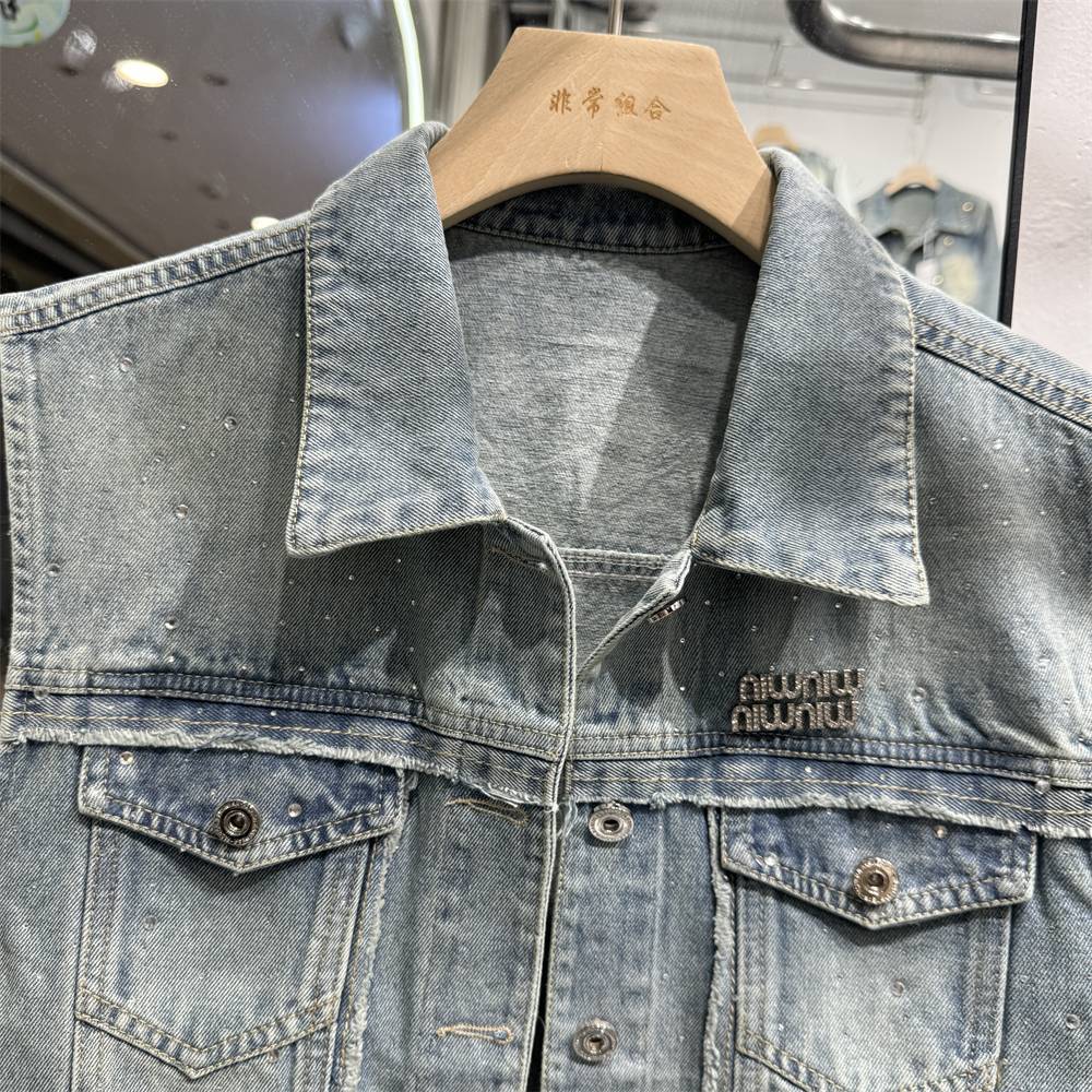 POLO leads short hot drill denim vest outer set female 2024 new small small sleeveless shoulder top