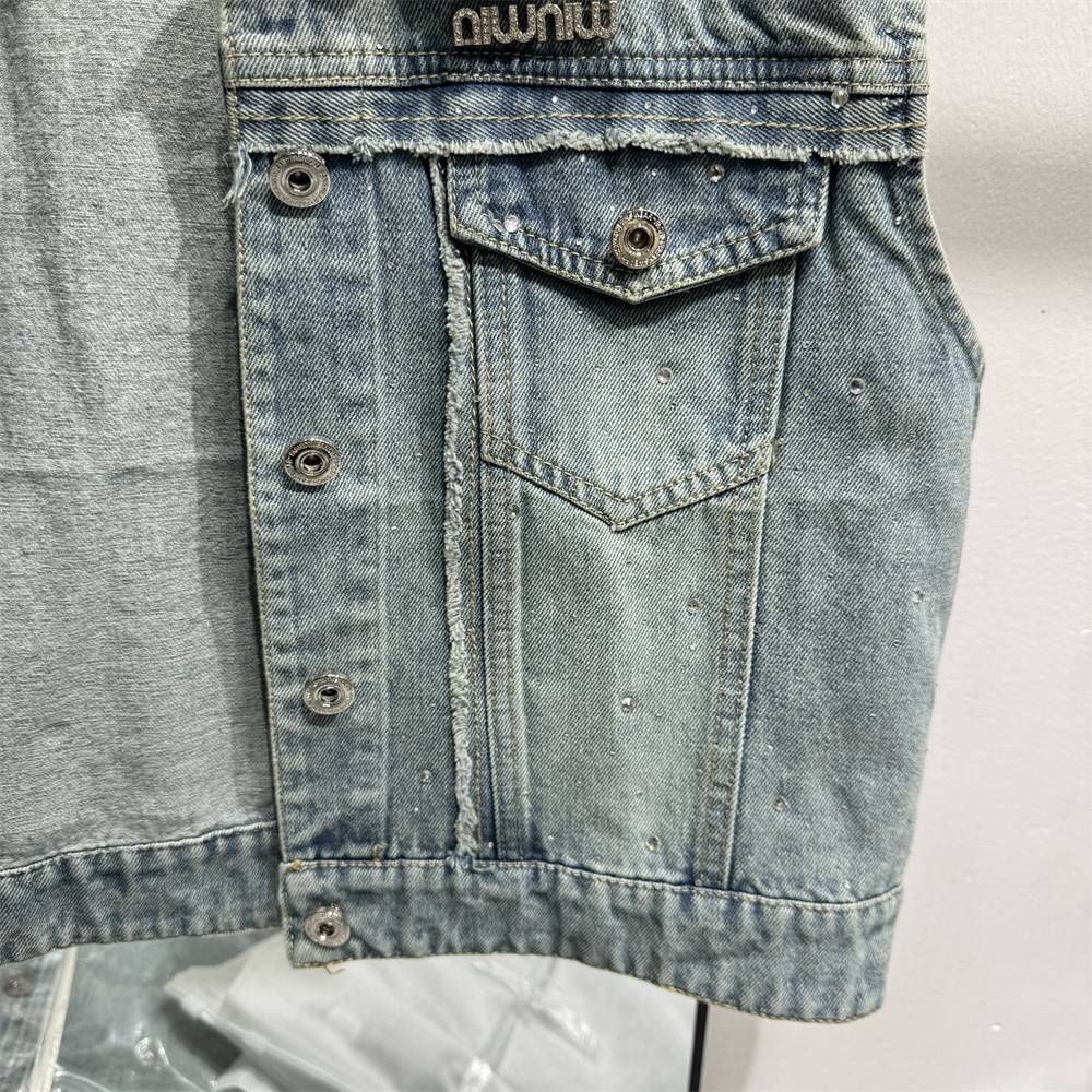 POLO leads short hot drill denim vest outer set female 2024 new small small sleeveless shoulder top