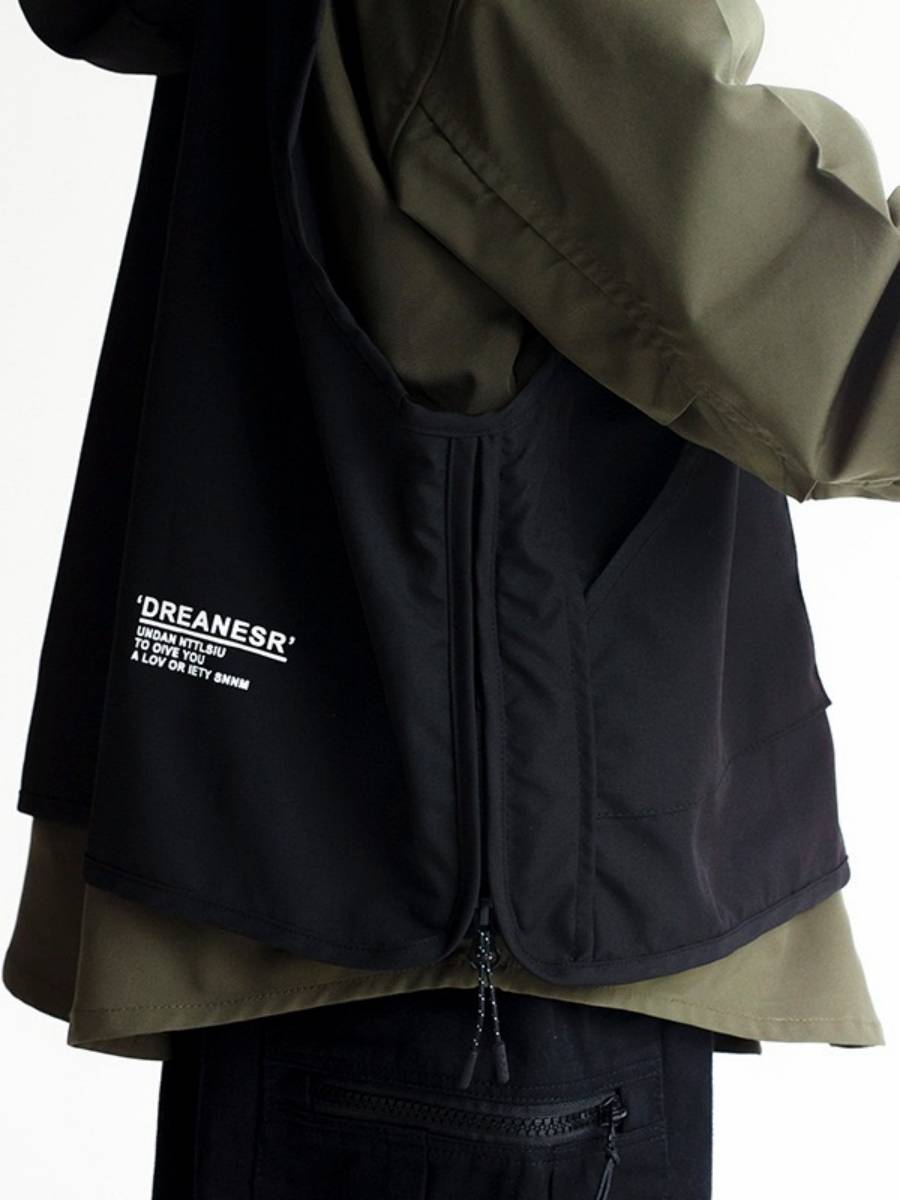 Japanese tide cool fake two vest hooded punch coats in the jacket in the jacket in the jacket in the jacket