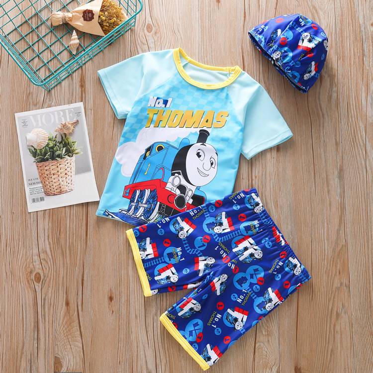 Boys swimsuit split short -sleeved suit cartoon car McQueen cute Thomas middle and young children fast dry boys swimsuit
