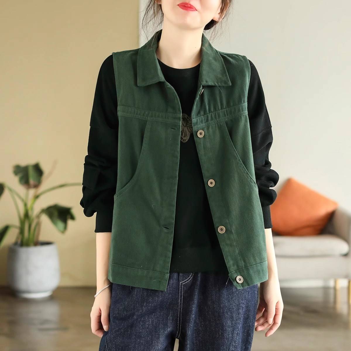 Original Japanese niche lapel vest jacket for the Spring and Autumn Period of the Spring and Autumn Period, the new wild horse clip shoulder top