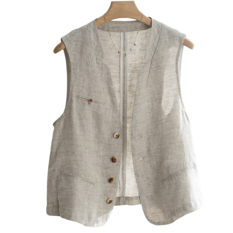Women's vest, cotton and linen high -end vest Europe 2024 new out -of -horse clipstick summer casual brand linen top