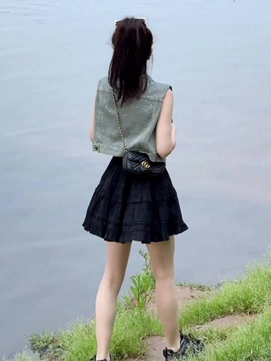 Hong Kong wind retro -of -shoulder denim jacket 2024 new women's summer foreign style fashion small short shirt vest