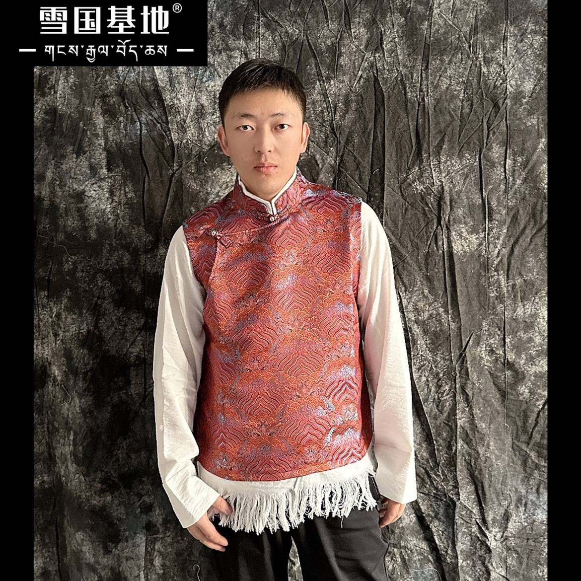 Men's fake two vest shirts connecting Tibetan national clothing, hidden robes, shirt shirts outside
