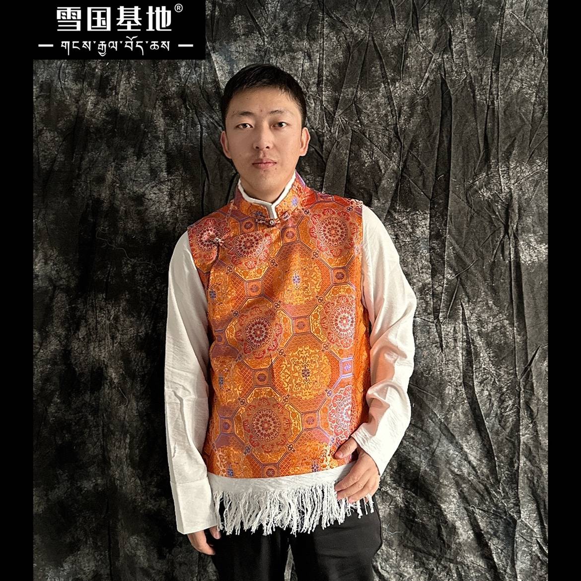 Men's fake two vest shirts connecting Tibetan national clothing, hidden robes, shirt shirts outside