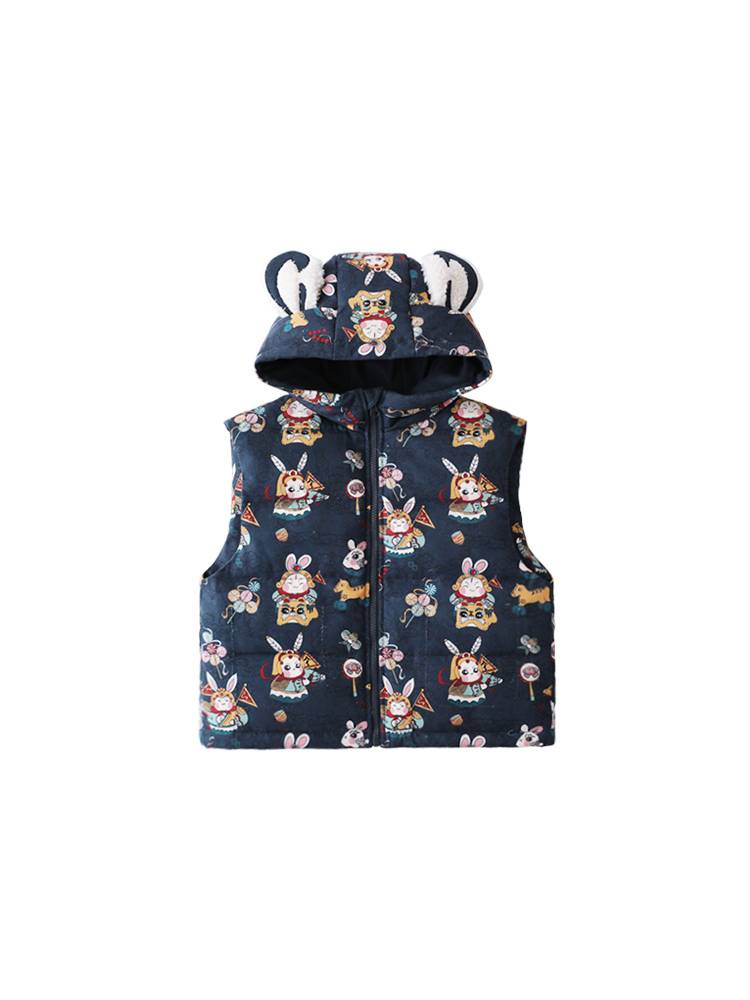 ODDTTAILS Boys Fashion Printing Cotton Clothing Vests 2023 Winter in the Winter Big Big Big Big Shopping Handsome and Bachelon