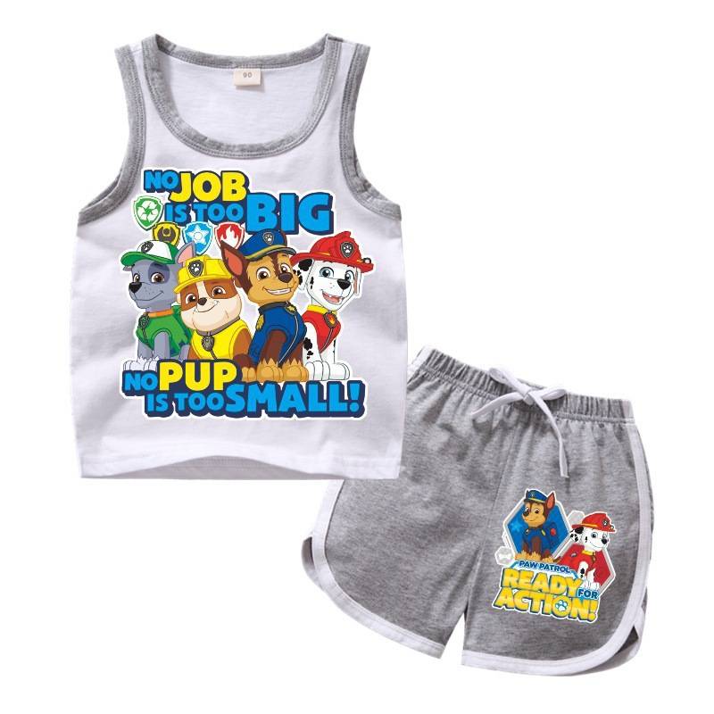 Wangwang team summer boys pure cotton vest set children's top shorts, two -piece spider man Tomas clothes