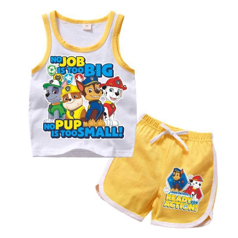 Wangwang team summer boys pure cotton vest set children's top shorts, two -piece spider man Tomas clothes