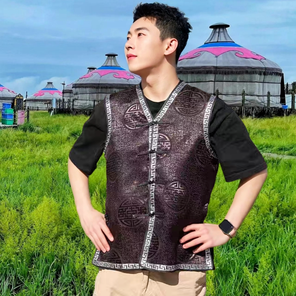 Mongol man with a sweaty summer tweezer and a man with a jacket on his back