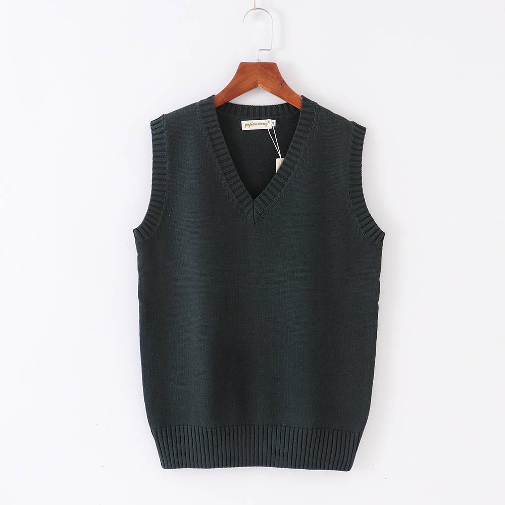 Pure cotton vest vests Men's sweater V -neck sleeveless sweater middle -aged trend pure color knitable shoulder