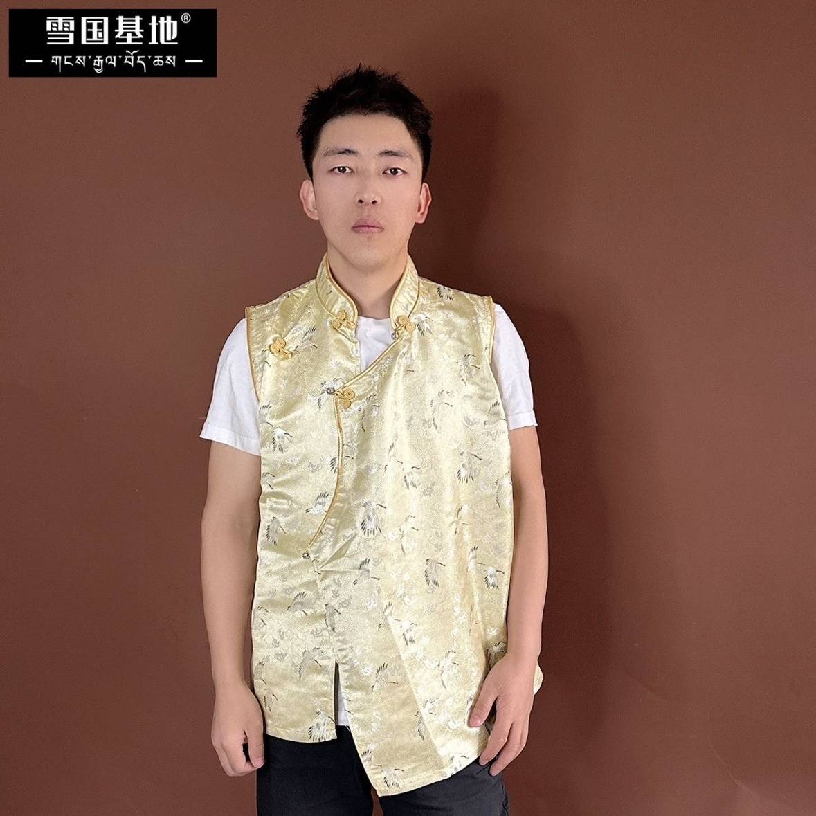 Men's brocade Bao Bingbang Tibetan Tibetan clothing ethnic Tibetan cardigan vests outside the horses clip out of the shirt wear shoulder
