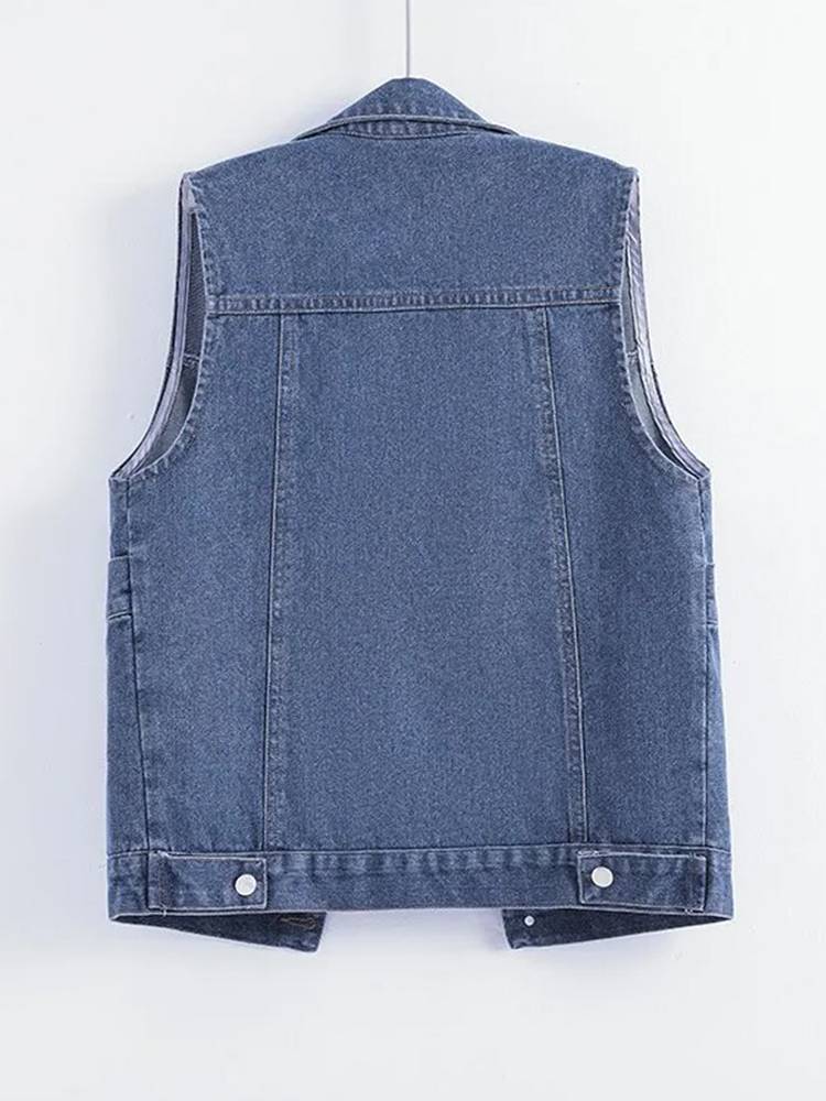 2024 spring and autumn new Korean casual retro denim vest women wearing foreign pockets, temperament, shoulder horse clip