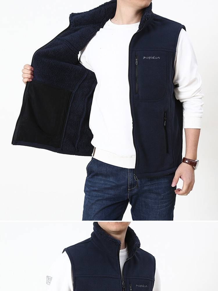 Paul shaking velvet vest men's large size loose granular velvet sleeveless vests autumn and winter stand -up collar grasping fleece shoulder top