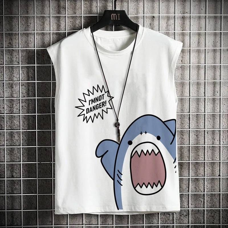 Summer sports fitness, shoulder vest vest women wearing tide American retro loose couple sleeveless T -shirt tops