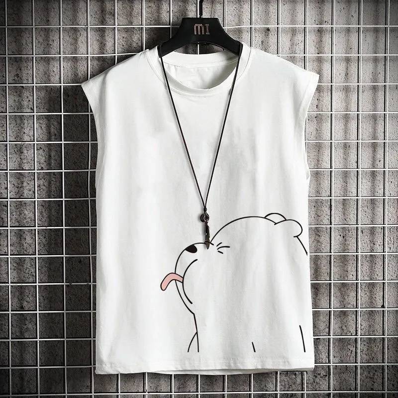 Summer sports fitness, shoulder vest vest women wearing tide American retro loose couple sleeveless T -shirt tops