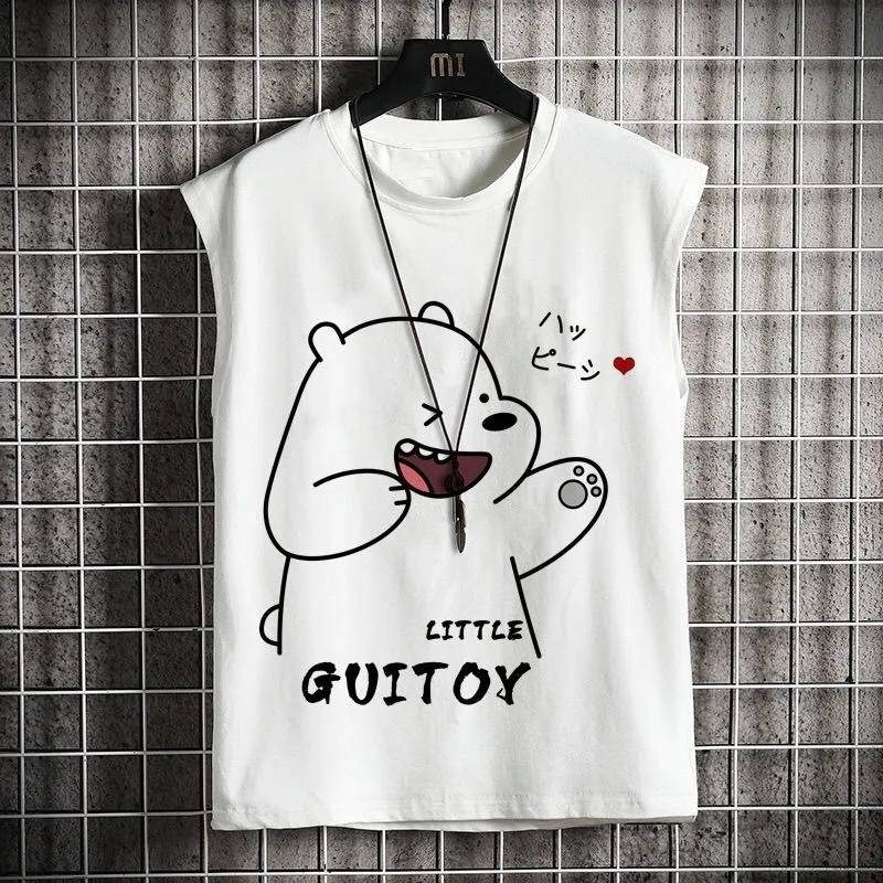 Summer sports fitness, shoulder vest vest women wearing tide American retro loose couple sleeveless T -shirt tops