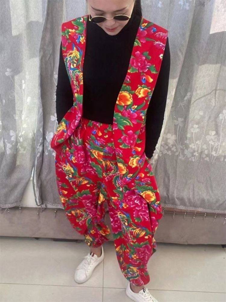 Northeast Dahua cloth clothes call a second grandma vest lantern pants set Yangge clothing square dance performance clothing