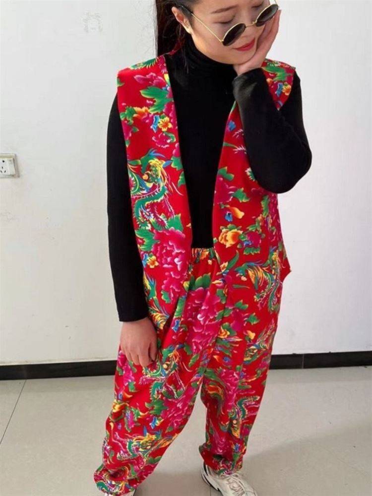 Northeast Dahua cloth clothes call a second grandma vest lantern pants set Yangge clothing square dance performance clothing