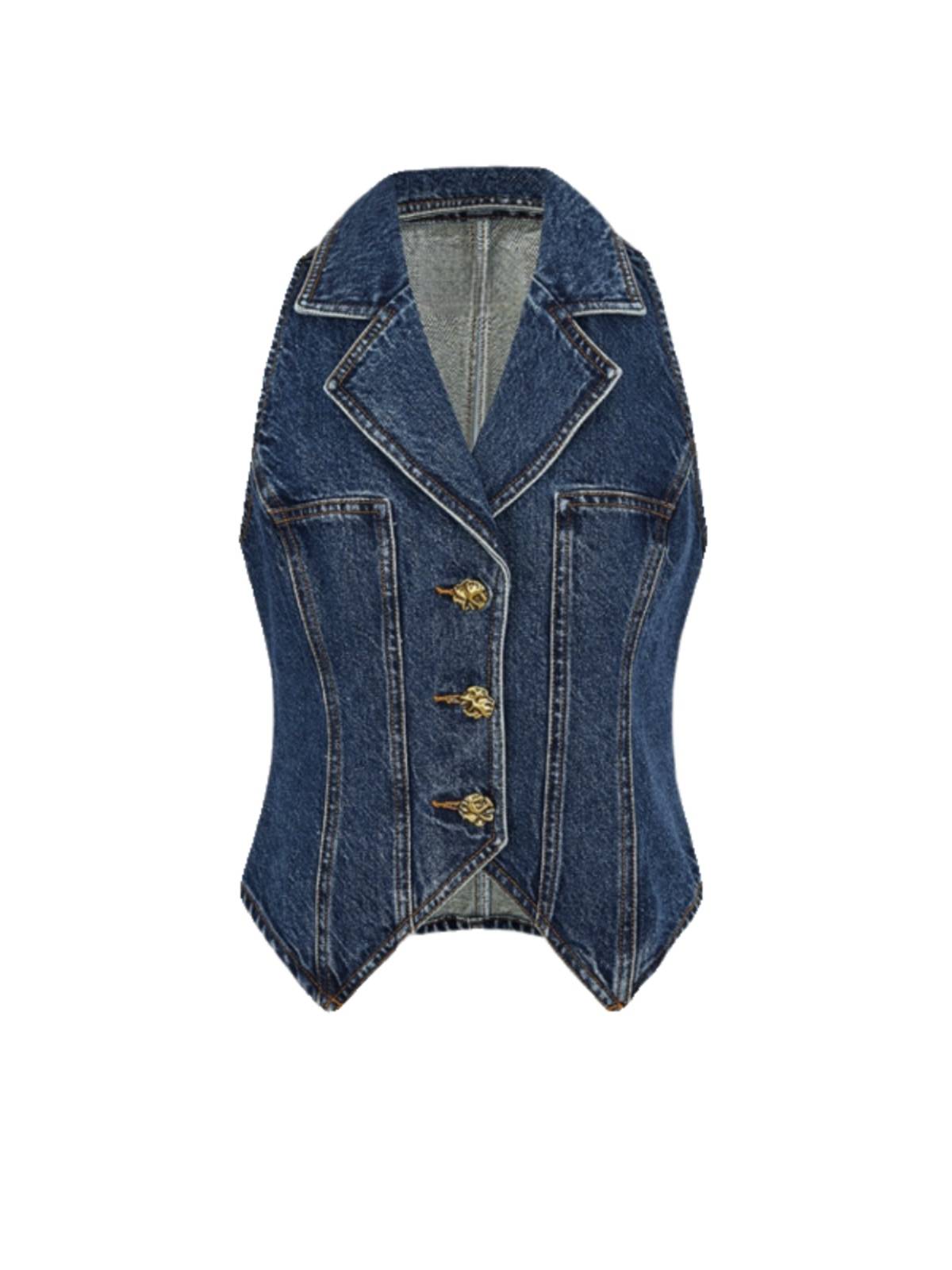 2024 Summer Short Fashionable Retro Hong Kong Wind Hot Girl Metal Fasteless Nipper Vest Vest Vest Vest Jet Female Slim
