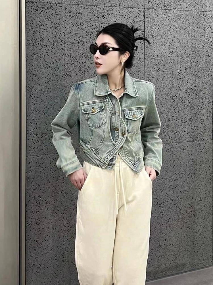 European goods fashion denim vest jacket female summer autumn new loose, thin sleeveless vest, shoulder short top