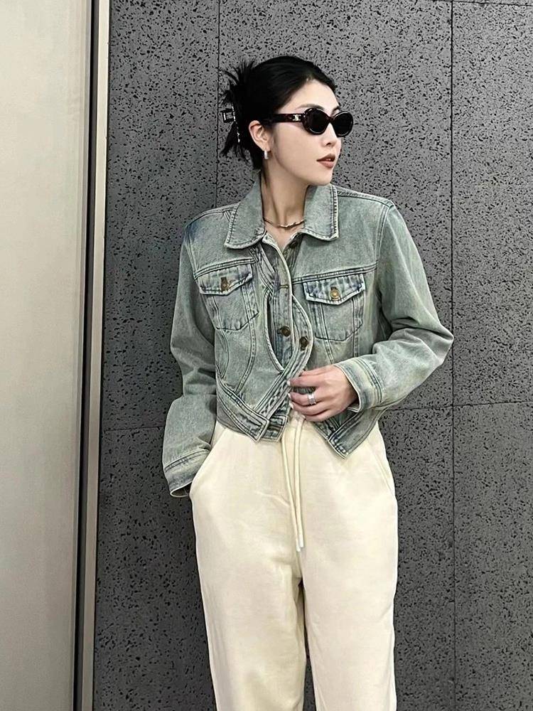 European goods fashion denim vest jacket female summer autumn new loose, thin sleeveless vest, shoulder short top