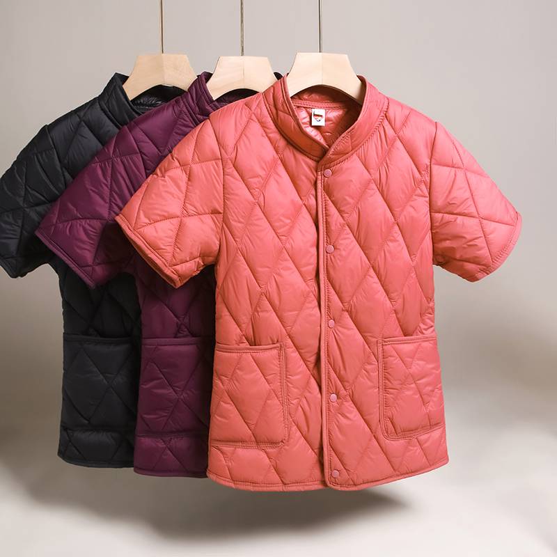 Autumn and winter collar a half -sleeved cotton vest female down cotton clothing, shoulder cotton, middle -sleeved cotton clothing middle -aged and elderly mother guarding cotton jacket